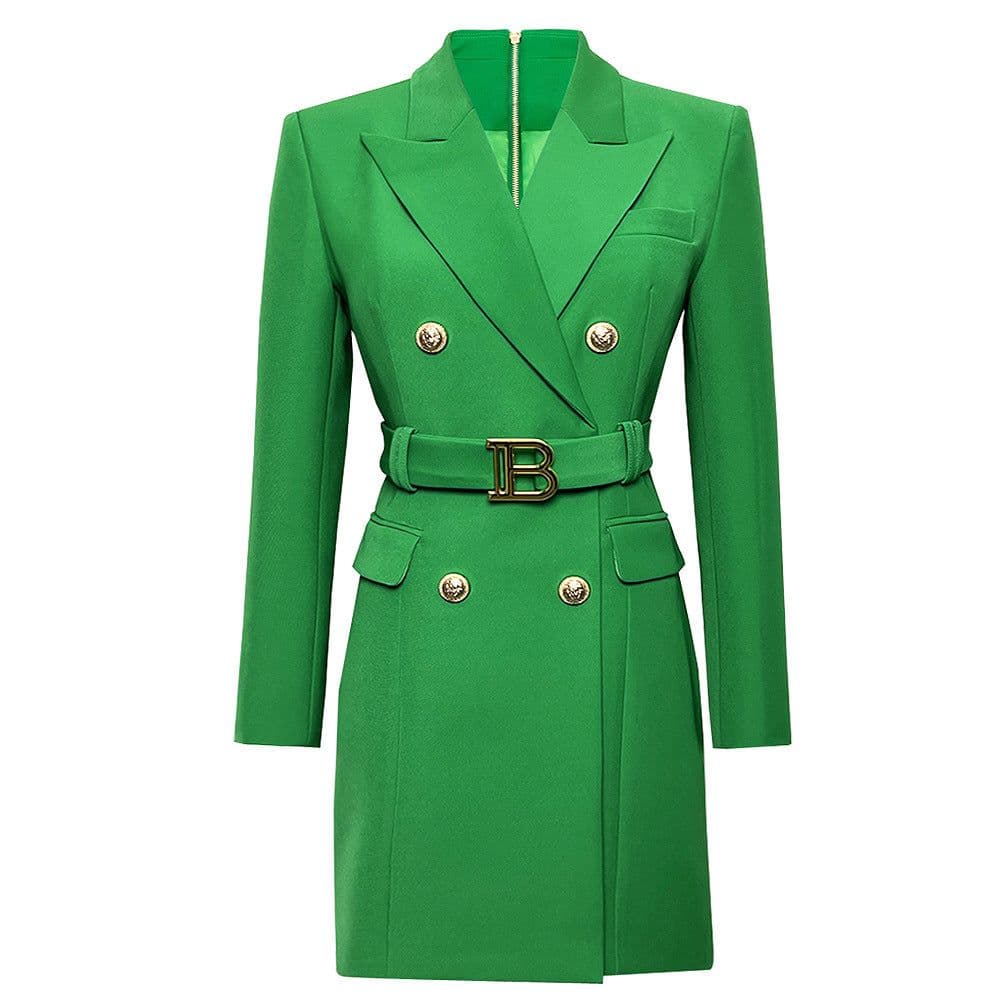 image-2023 spring and autumn new fashion high-end solid color belt long-sleeved slim temperament commuter suit dress for women in stock