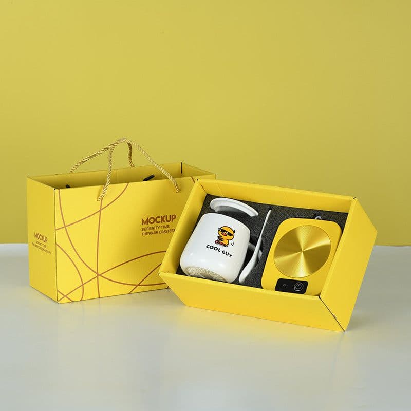 image-Thermostatic cup gift box, heated coaster, thermal insulation dish, ceramic business creative gift mug, new 55 degree warm cup