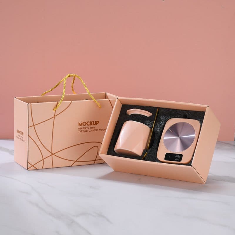 image-Thermostatic cup gift box, heated coaster, thermal insulation dish, ceramic business creative gift mug, new 55 degree warm cup