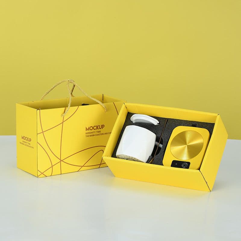image-Thermostatic cup gift box, heated coaster, thermal insulation dish, ceramic business creative gift mug, new 55 degree warm cup