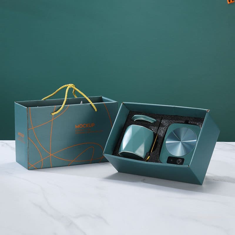 image-Thermostatic cup gift box, heated coaster, thermal insulation dish, ceramic business creative gift mug, new 55 degree warm cup