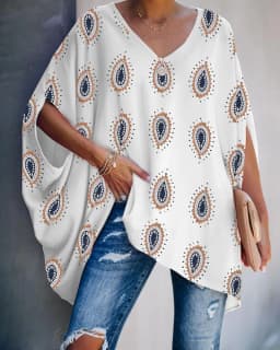 image-European and American cross-border new women's amazon wish fashion tie-dye printing hedging bat sleeve t-shirt women