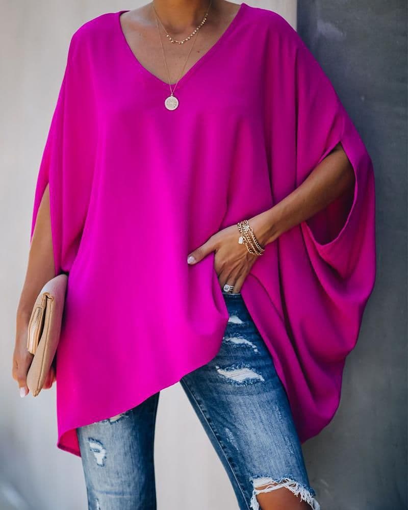 image-European and American cross-border new women's amazon wish fashion tie-dye printing hedging bat sleeve t-shirt women
