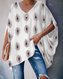 image-European and American cross-border new women's amazon wish fashion tie-dye printing hedging bat sleeve t-shirt women