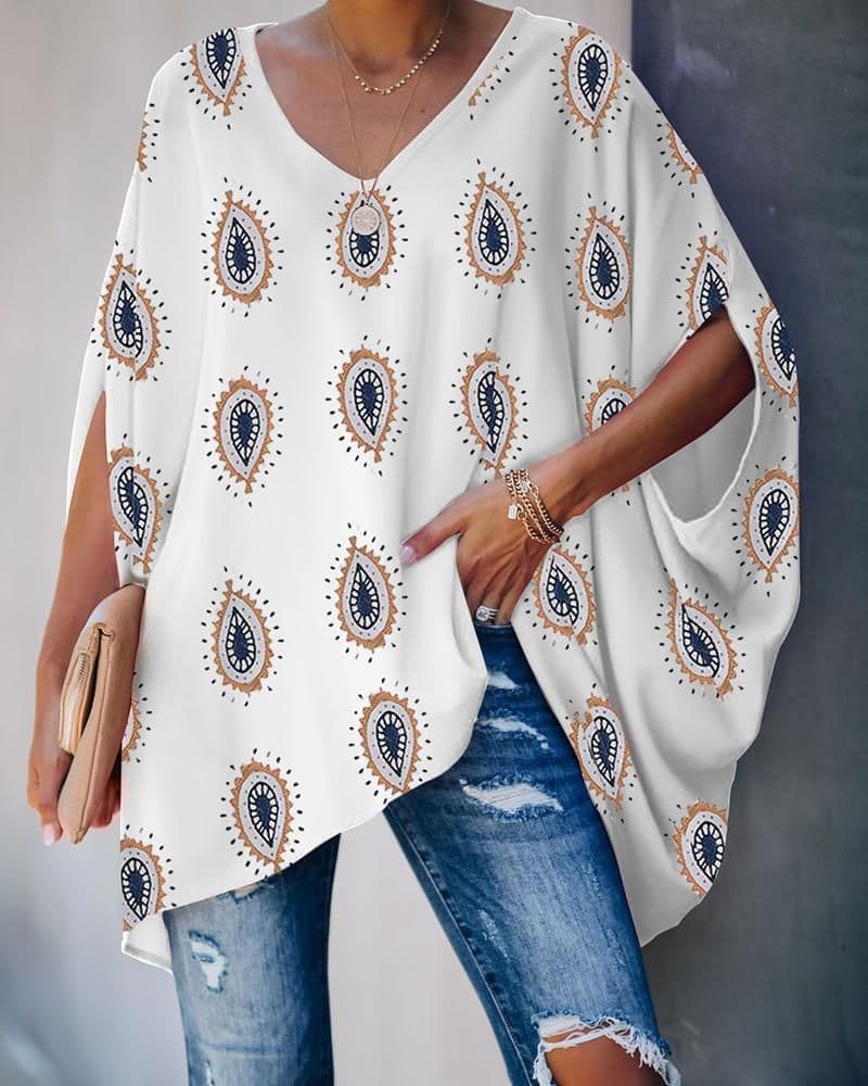 image-European and American cross-border new women's amazon wish fashion tie-dye printing hedging bat sleeve t-shirt women