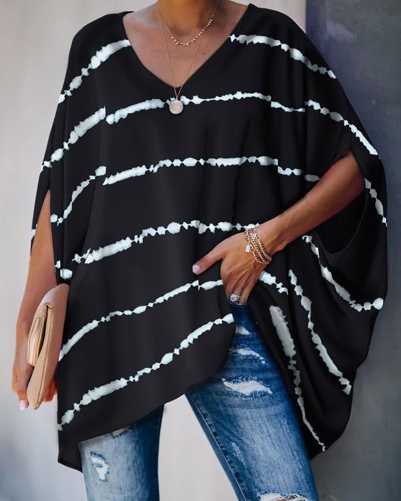image-European and American cross-border new women's amazon wish fashion tie-dye printing hedging bat sleeve t-shirt women