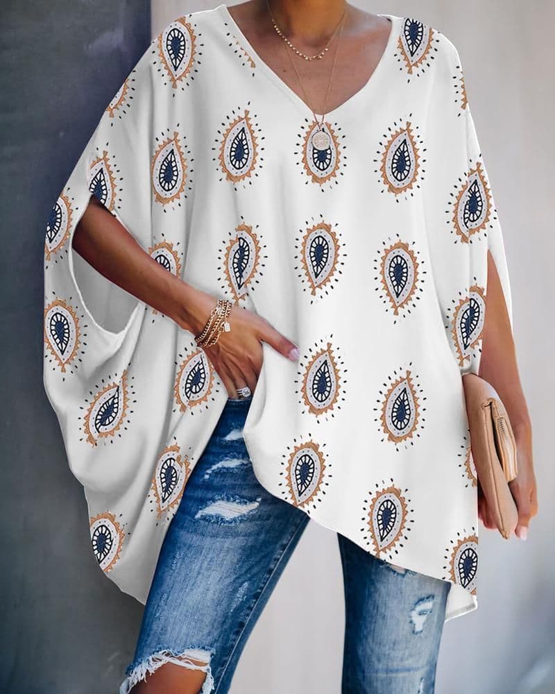 image-European and American cross-border new women's amazon wish fashion tie-dye printing hedging bat sleeve t-shirt women