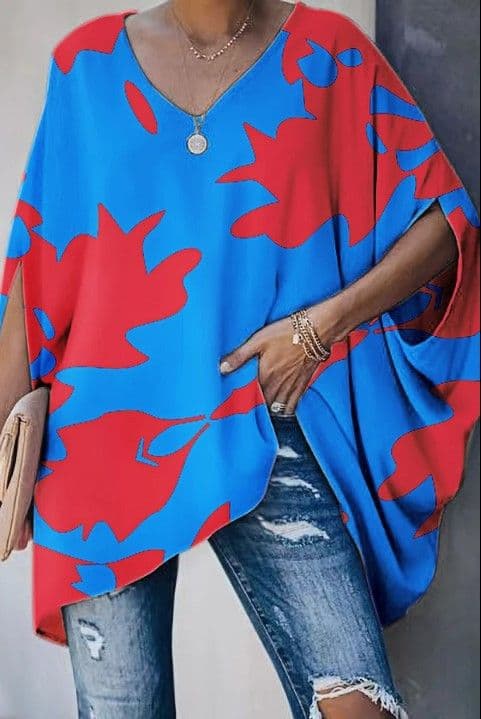 image-European and American cross-border new women's amazon wish fashion tie-dye printing hedging bat sleeve t-shirt women