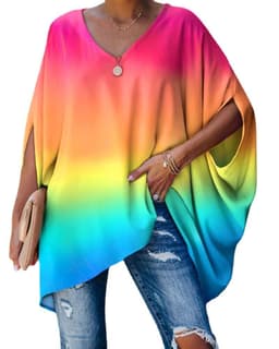 image-European and American cross-border new women's amazon wish fashion tie-dye printing hedging bat sleeve t-shirt women