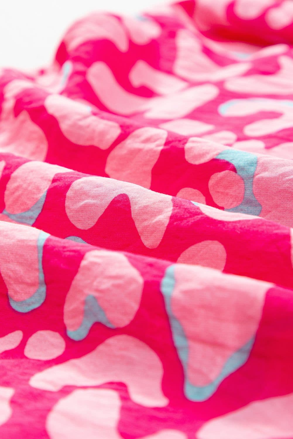 image-Pink Leopard Ruffle Straps Smocked High Waist Long Dress