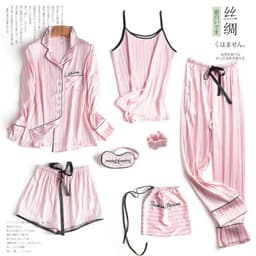 image-2023 popular maple leaf silk pajamas women's home wear seven-piece set spring, summer, autumn and winter ice silk imitation silk