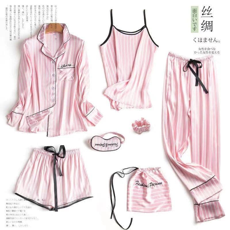 image-2023 popular maple leaf silk pajamas women's home wear seven-piece set spring, summer, autumn and winter ice silk imitation silk