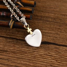image-Small black silver ornaments s925 silver retro old cross love pendant female personality niche glossy can be engraved pendant