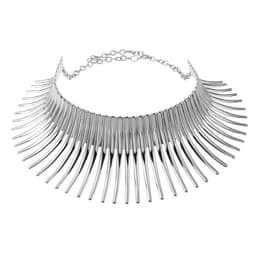 image-Metal Striped Collar Choker Necklace - Gold Silver
