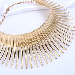 image-Metal Striped Collar Choker Necklace - Gold Silver