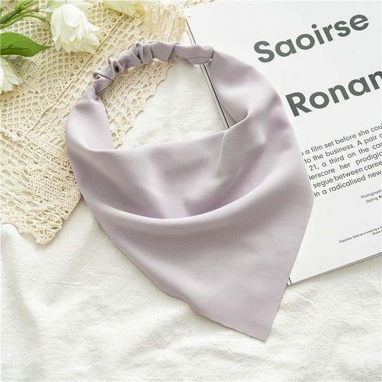 image-Cross-border new solid color chiffon triangle scarf headband European and beautiful simple elastic band headscarf three-state wild headdress