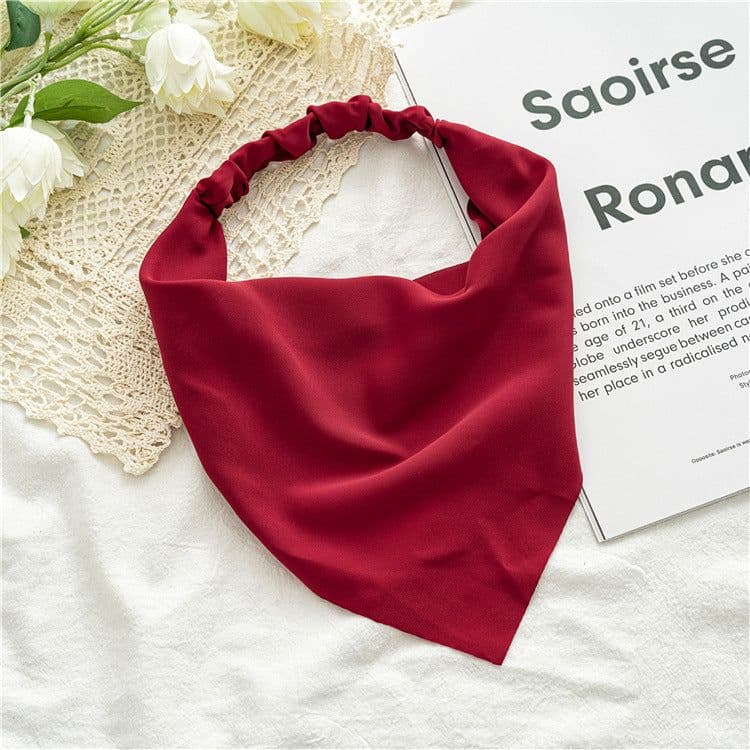 image-Cross-border new solid color chiffon triangle scarf headband European and beautiful simple elastic band headscarf three-state wild headdress