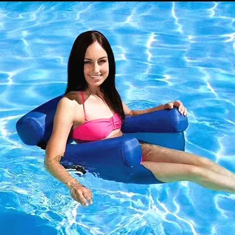 image-Inflatable recliner with net hammock foldable floating dual-purpose backrest floating row water amusement recliner floating bed sofa