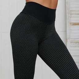 image-Amazon European and American style honeycomb peach hip pants jacquard slim yoga sweatpants high waist hip leggings women