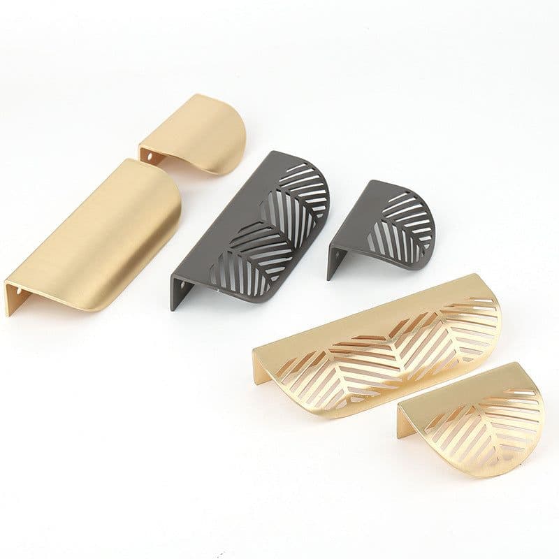 image-Source manufacturers leaf-shaped zinc alloy handles Nordic minimalist punch-free drawers zinc alloy copper wire drawing