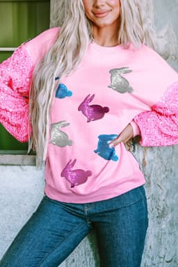 image-Pink Easter Bunny Sequin Long Sleeve Top