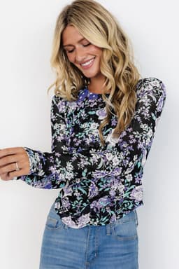 image-Orchid Petal Floral Mesh Long Sleeve Fitted Top