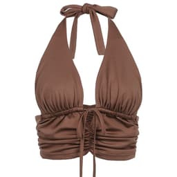 image-H home European and American style drawstring folds halter neck blouse early spring brown sexy open back outer wear bottoming sling