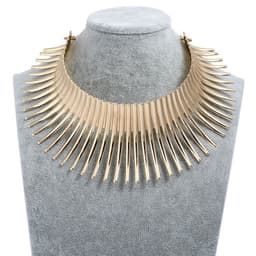 image-Metal Striped Collar Choker Necklace - Gold Silver