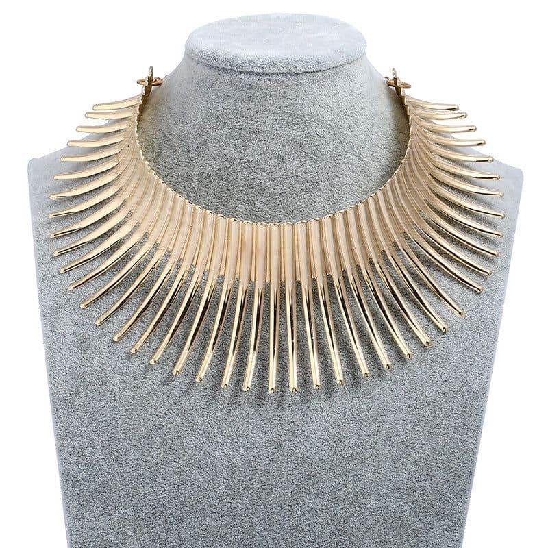 image-Metal Striped Collar Choker Necklace - Gold Silver