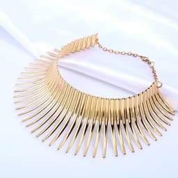 image-Metal Striped Collar Choker Necklace - Gold Silver