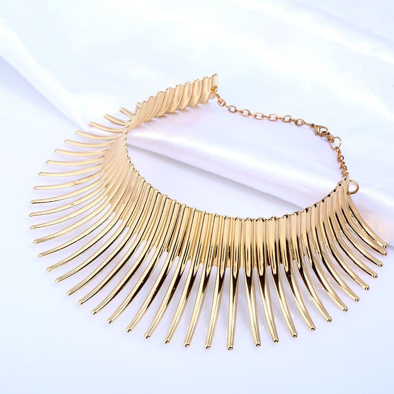 image-Metal Striped Collar Choker Necklace - Gold Silver