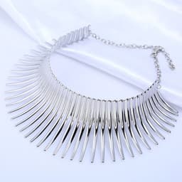 image-Metal Striped Collar Choker Necklace - Gold Silver