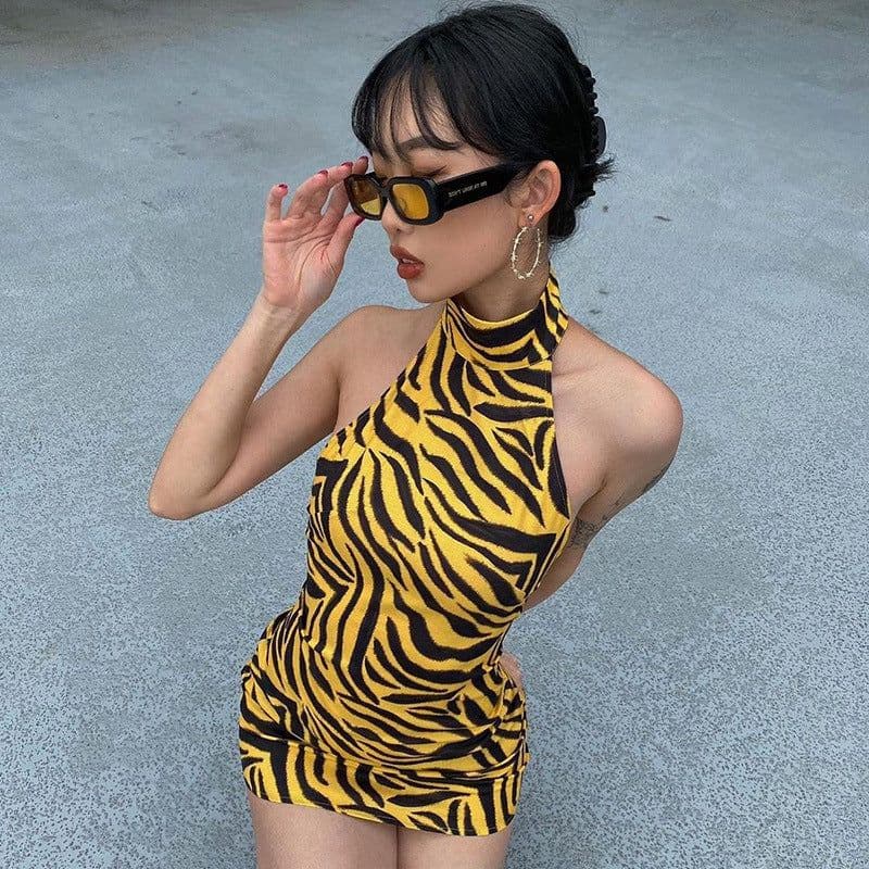 image-European and American cross-border women's clothing 2021 new spring fashion sexy printing sleeveless backless dress women's foreign trade wholesale