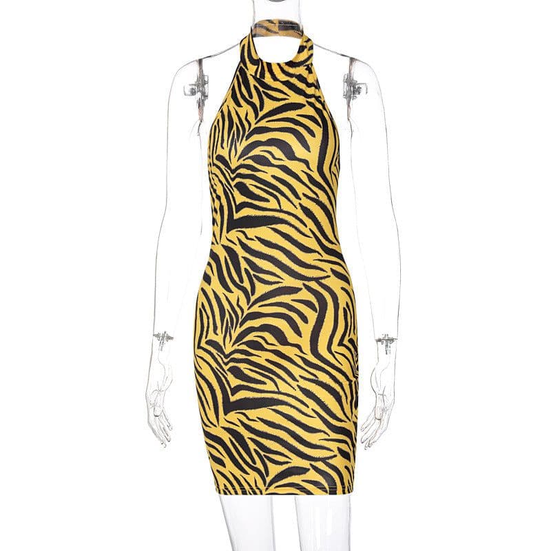 image-European and American cross-border women's clothing 2021 new spring fashion sexy printing sleeveless backless dress women's foreign trade wholesale
