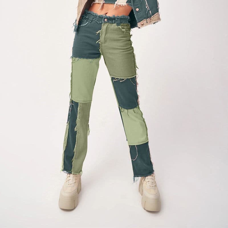 image-2020 hot-selling cross-border Amazon wish AliExpress eBay high elastic stitching raw edge women's straight-leg jeans