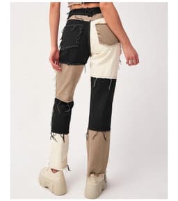 image-2020 hot-selling cross-border Amazon wish AliExpress eBay high elastic stitching raw edge women's straight-leg jeans