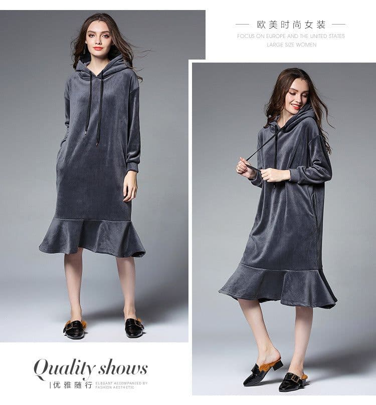 image-Jane Velvet Hooded Sweater Dress - Black XL