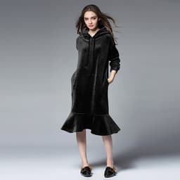 image-Jane Velvet Hooded Sweater Dress - Black XL