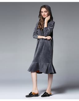 image-Jane Velvet Hooded Sweater Dress - Black XL