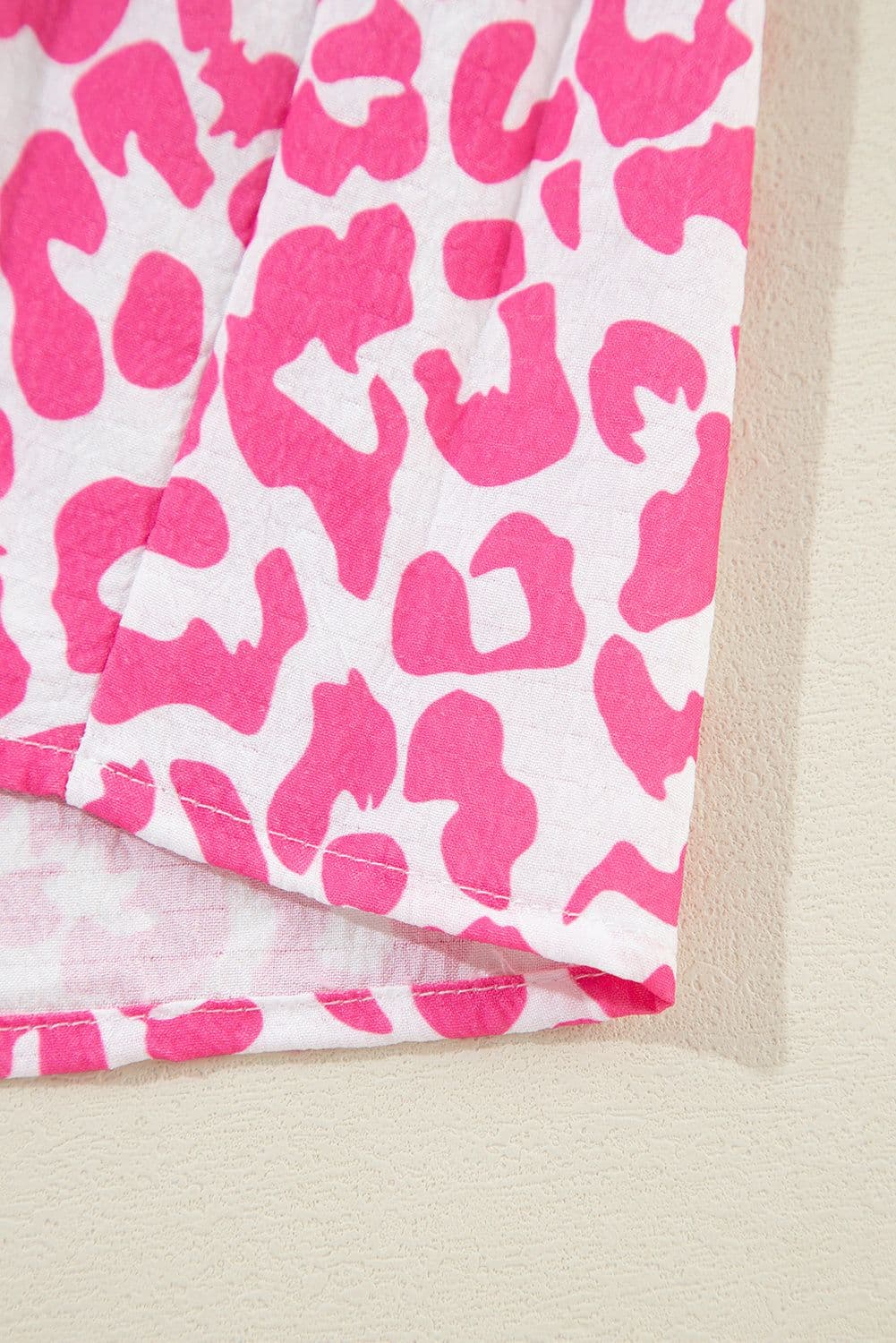 image-Leopard Print Mini Dress - Pink Long Sleeve Button Front