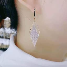 image-925 silver needle long temperament full diamond geometric diamond earrings European and American fashion personality spring net red same earrings