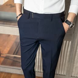image-2021 Men's Slim Pants Korean Style Fashion Casual Drape Summer Thin Nine Striped Suit Pants