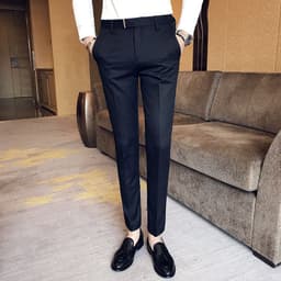 image-2021 Men's Slim Pants Korean Style Fashion Casual Drape Summer Thin Nine Striped Suit Pants