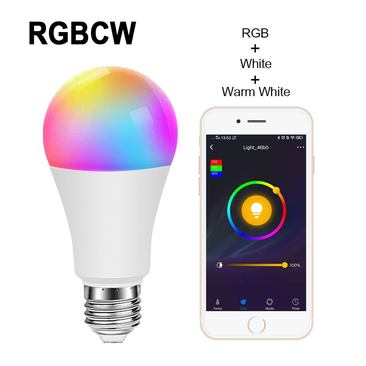 image-Cross-border Five-way Smart WiFi Bulb Colorful Color Change Alexa Google Voice Controlled LED Bulb Light