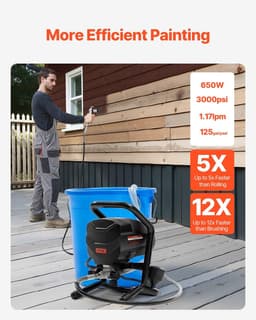image-VEVOR Stand Airless Paint Sprayer, 650W High Efficiency Airless Sprayer, 3000PSI Electric Paint Sprayer Machine Extension Rod and Cleaning Kits for Interior and Exterior Furniture/Fence/Home/House
