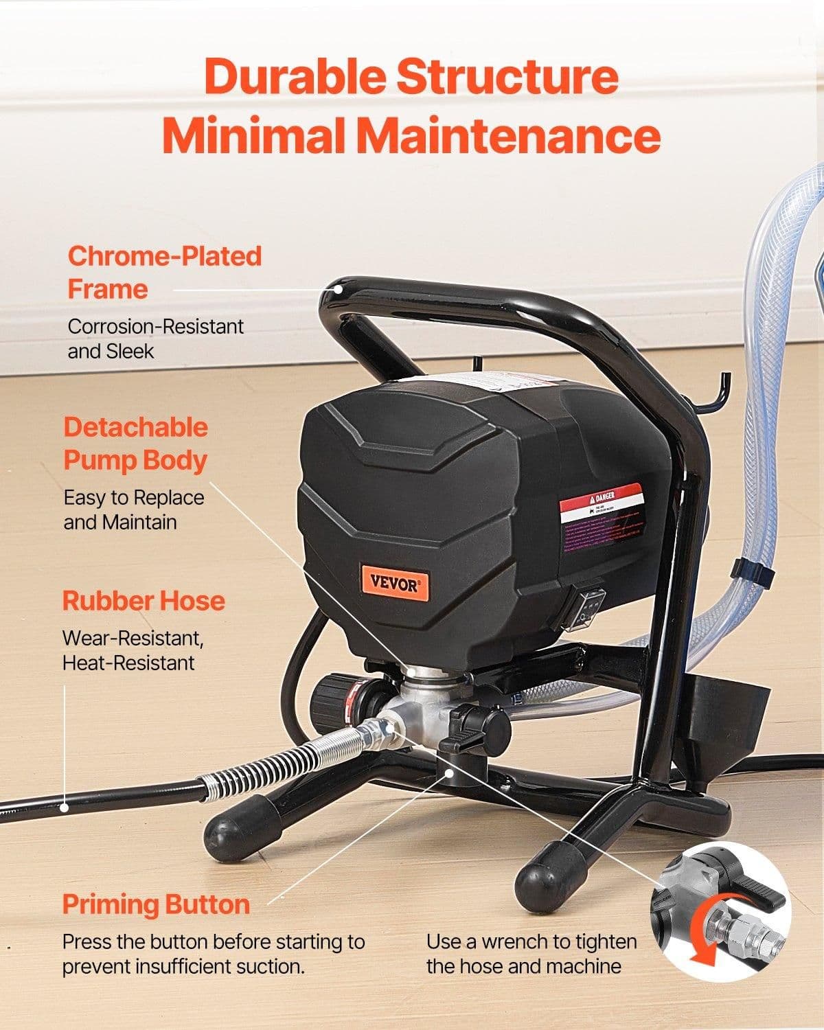 image-VEVOR Stand Airless Paint Sprayer, 650W High Efficiency Airless Sprayer, 3000PSI Electric Paint Sprayer Machine Extension Rod and Cleaning Kits for Interior and Exterior Furniture/Fence/Home/House