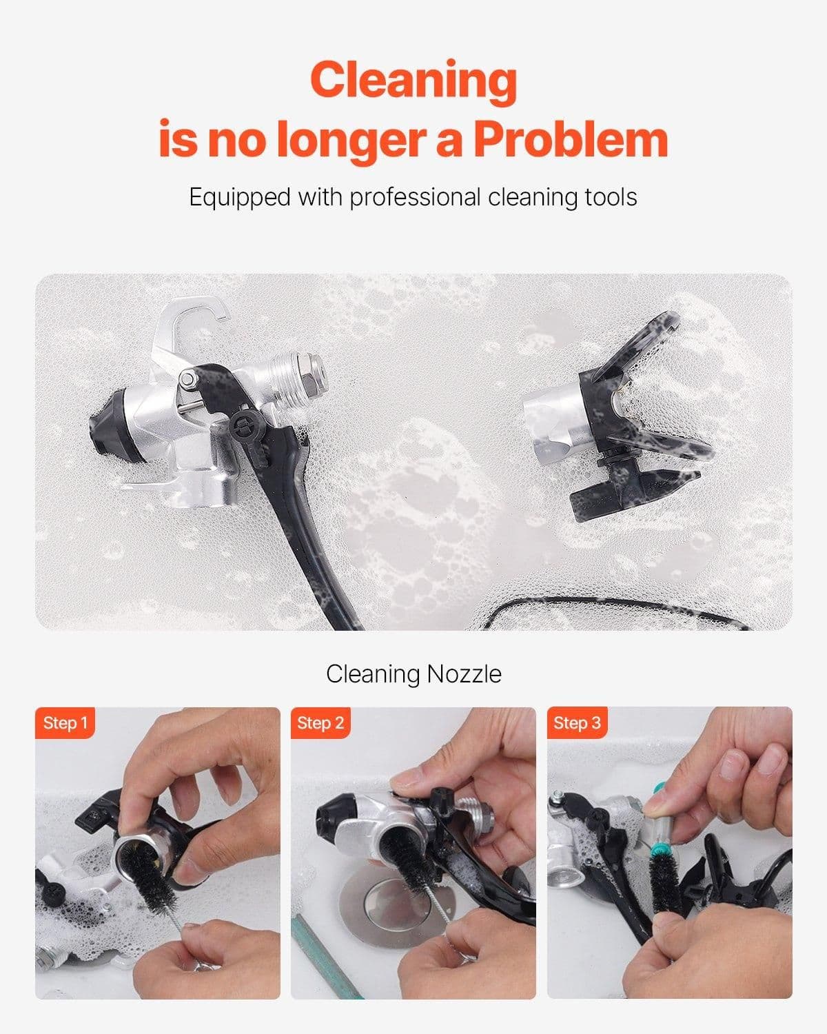 image-VEVOR Stand Airless Paint Sprayer, 650W High Efficiency Airless Sprayer, 3000PSI Electric Paint Sprayer Machine Extension Rod and Cleaning Kits for Interior and Exterior Furniture/Fence/Home/House