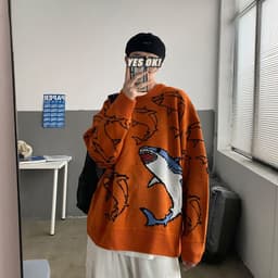 image-Sweater men's loose Korean version trend round neck sweater ins autumn and winter personality handsome pullover sweater