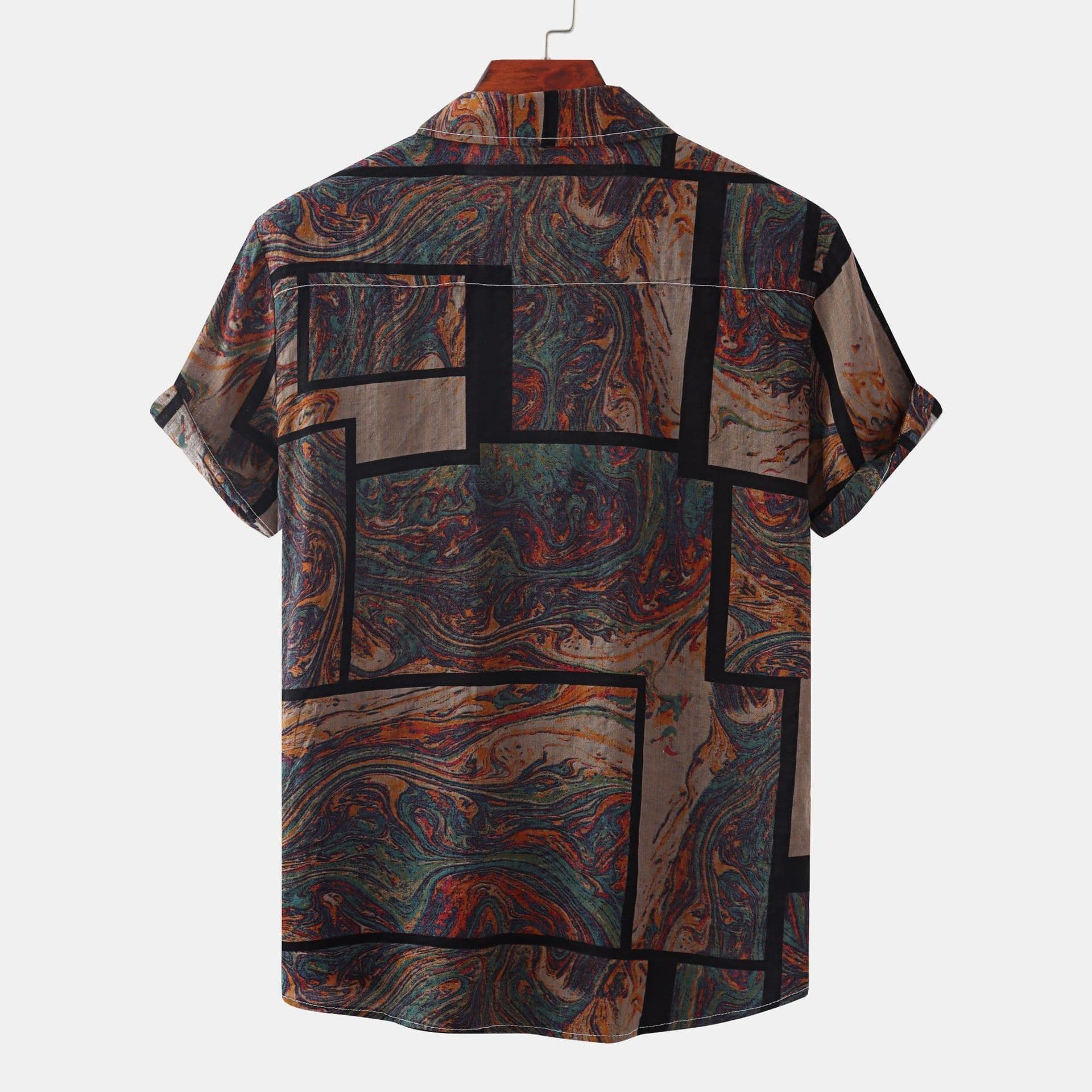 image-Cross-border foreign trade AliExpress EBAY European station new men's shirt Hawaiian print short-sleeved top loose and trendy