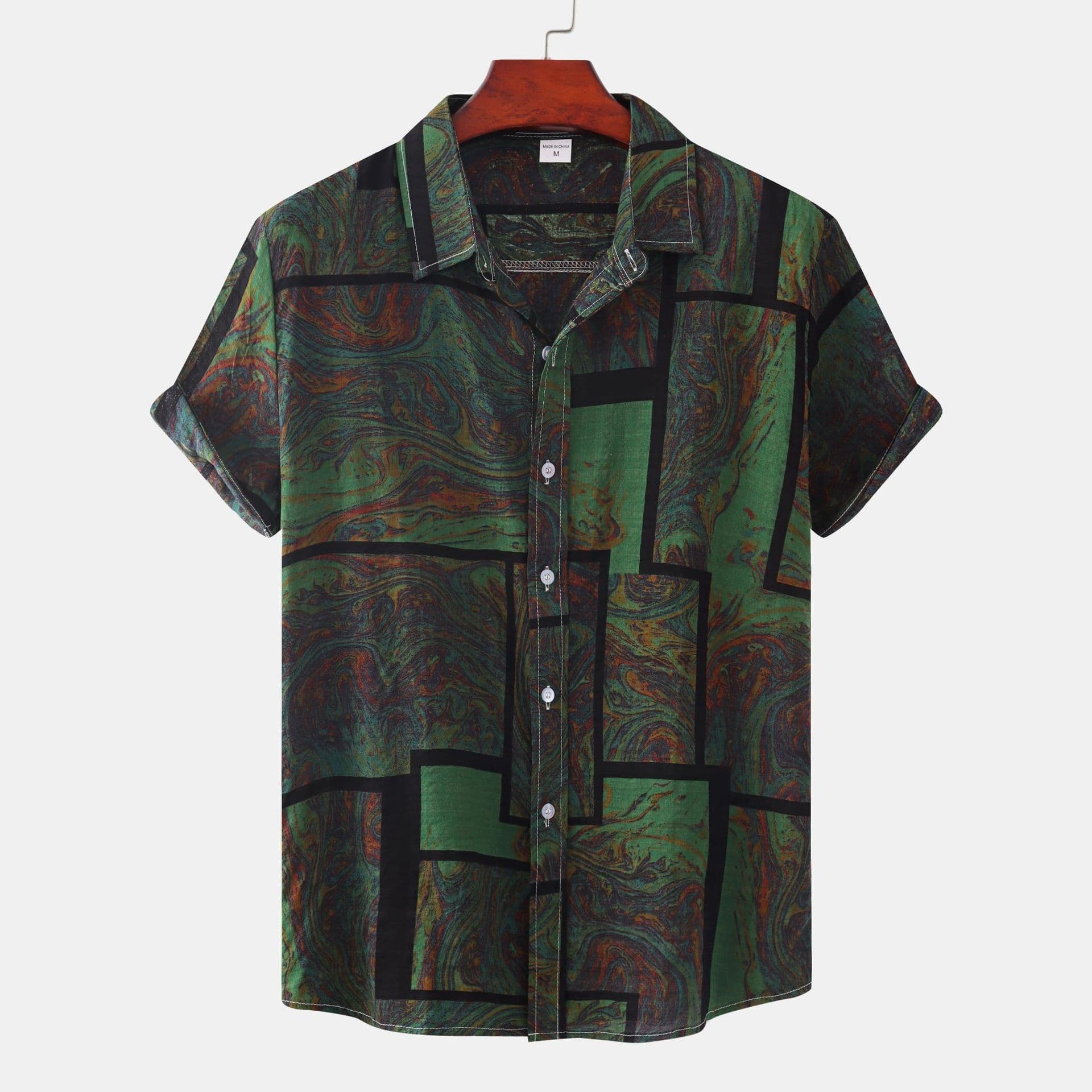 image-Cross-border foreign trade AliExpress EBAY European station new men's shirt Hawaiian print short-sleeved top loose and trendy